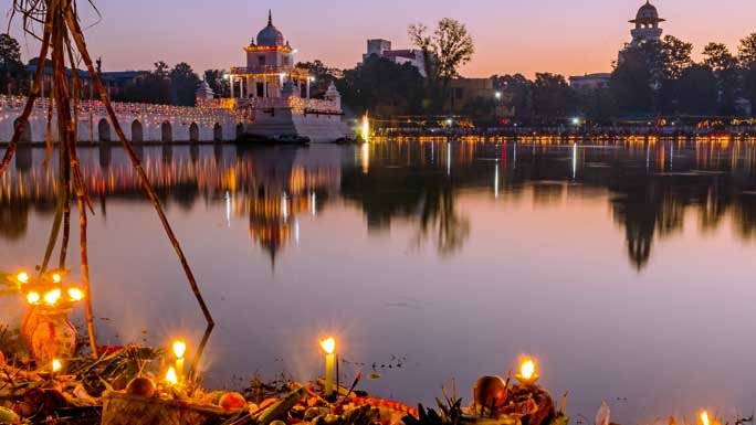 Rani Pokhari during the Chhat Parva in Kathmandu, Nepal. 